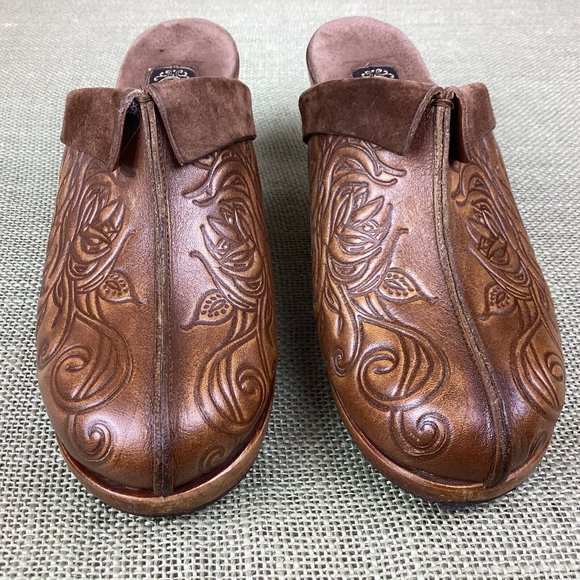 Salpy Leather Tooled Mules Clogs - Picture 4 of 10